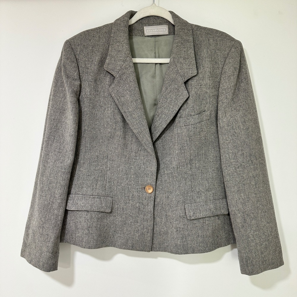 Vintage Evan-Picone Womens 8 Gray 100% Wool Blazer ILGWU Union Made USA
